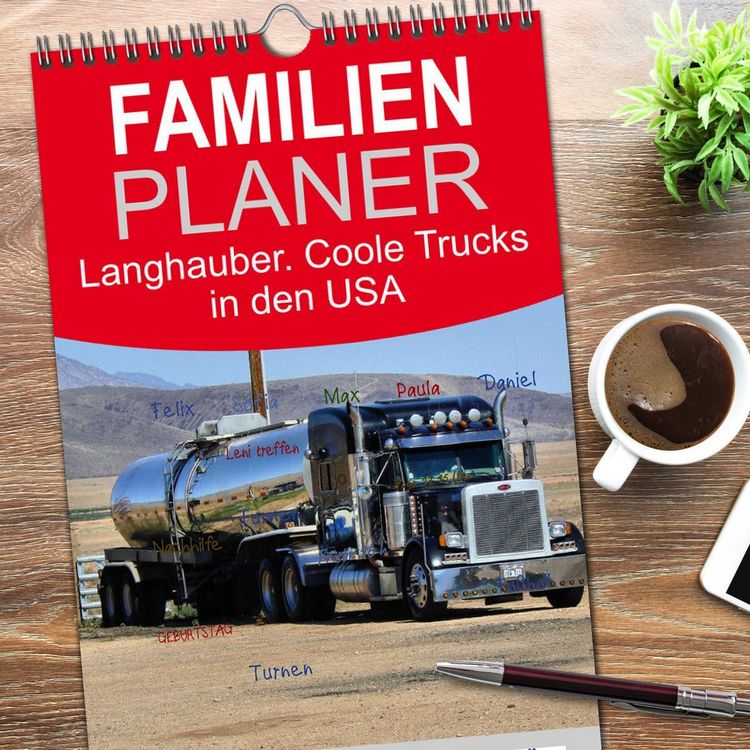 Produktbild: Familienplaner 2026 - Langhauber. Coole Trucks in den USA mit 5 Spalten (Wandkalender, 21 x 45 cm) CALVENDO