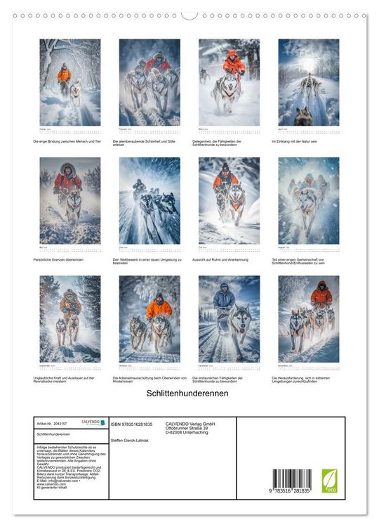 Produktbild: Schlittenhunderennen (hochwertiger Premium Wandkalender 2026 DIN A2 hoch), Kunstdruck in Hochglanz