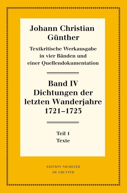 Produktbild: Dichtungen der letzten Wanderjahre 1721-1723