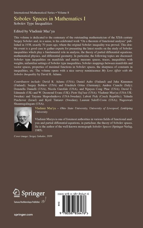 Produktbild: Sobolev Spaces in Mathematics I