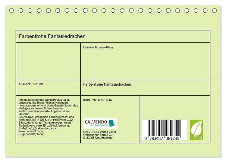 Produktbild: Farbenfrohe Fantasiedrachen (Tischkalender 2026 DIN A5 quer), CALVENDO Monatskalender