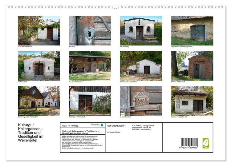 Produktbild: Kulturgut Kellergassen - Tradition und Geselligkeit im Weinviertel (Wandkalender 2026 DIN A2 quer), CALVENDO Monatskalender