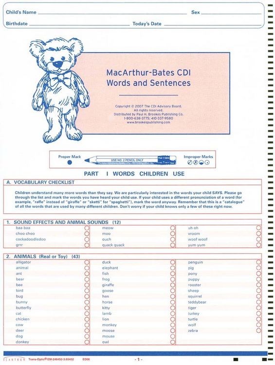 Produktbild: Macarthur-Bates Communicative Development Inventories (CDI) Words and Sentences, Ncs Scannable, English