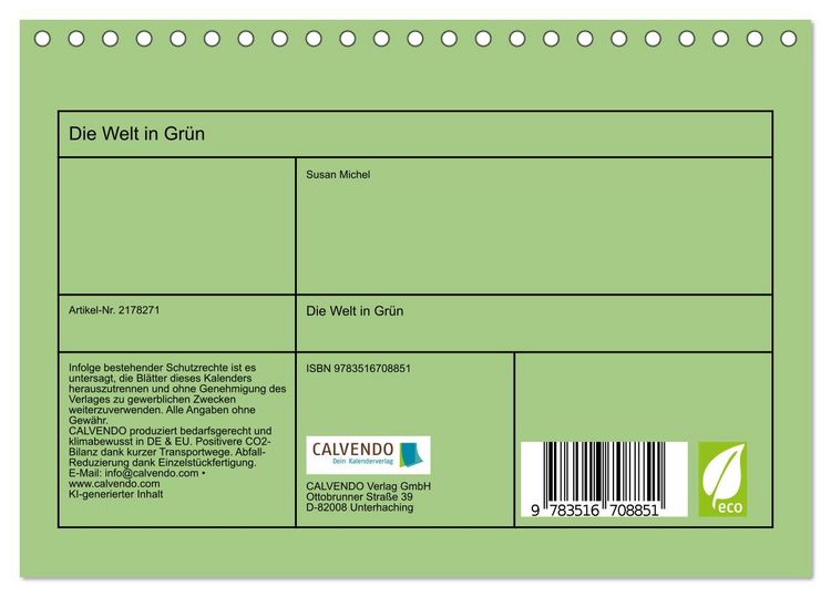 Produktbild: Die Welt in Gr&uuml;n (Tischkalender 2026 DIN A5 quer), CALVENDO Monatskalender