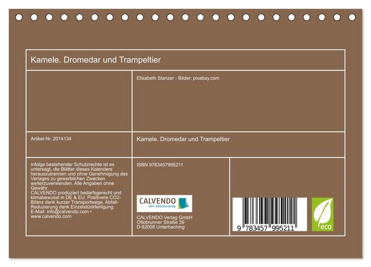 Produktbild: Kamele. Dromedar und Trampeltier (Tischkalender 2026 DIN A5 quer), CALVENDO Monatskalender