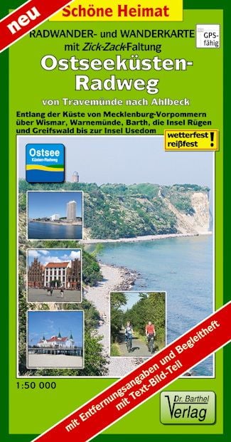 Produktbild: Radwander- und Wanderkarte mit Zick‑Zack‑Faltung Ostseek&uuml;sten-Radweg von Travem&uuml;nde nach Ahlbeck