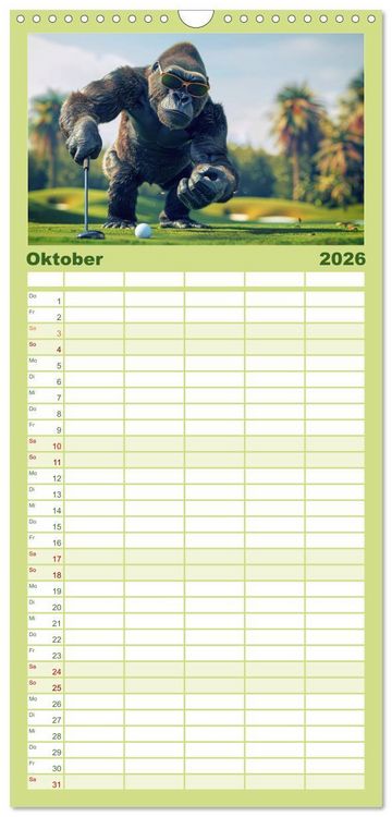 Produktbild: Familienplaner 2026 - Der tierisch lustige Golfkalender mit 5 Spalten (Wandkalender, 21 x 45 cm) CALVENDO