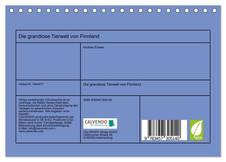 Produktbild: Die grandiose Tierwelt von Finnland (Tischkalender 2026 DIN A5 quer), CALVENDO Monatskalender