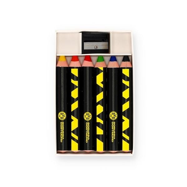 Produktbild: BVB Borussia Dortmund 3-in-1 Buntstifte/Wachsmaler 6er Set mit Anspitzer