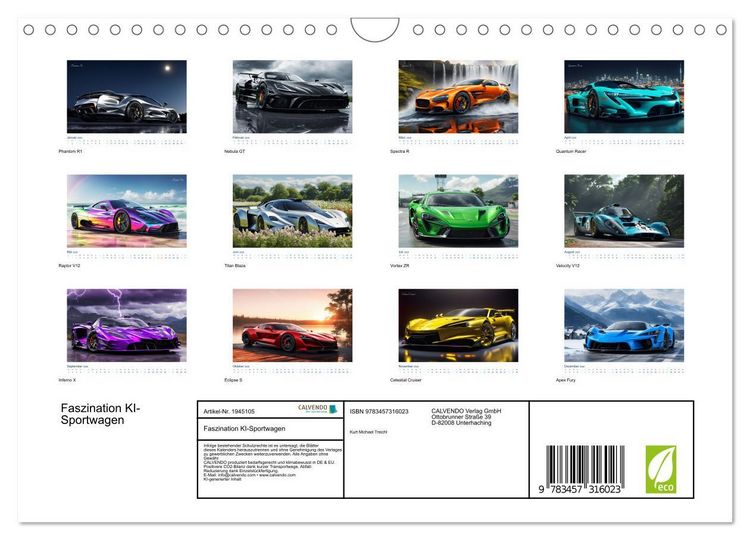 Produktbild: Faszination KI-Sportwagen (Wandkalender 2026 DIN A4 quer), CALVENDO Monatskalender