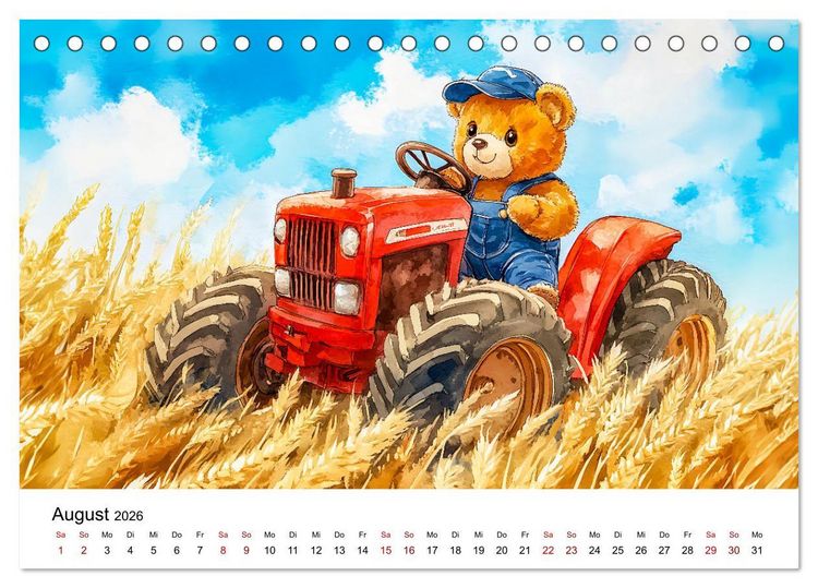 Produktbild: Teddy auf dem Bauernhof - Entdecke das Landleben mit Tieren und Feldern (Tischkalender 2026 DIN A5 quer), CALVENDO Monatskalender
