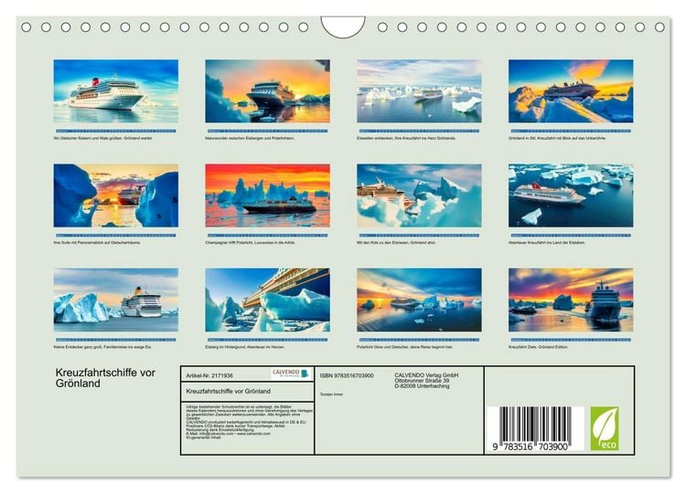 Produktbild: Kreuzfahrtschiffe vor Gr&ouml;nland (Wandkalender 2026 DIN A4 quer), CALVENDO Monatskalender