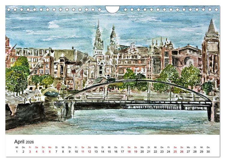 Produktbild: Hamburg in stillen Aquarellen (Wandkalender 2026 DIN A4 quer), CALVENDO Monatskalender