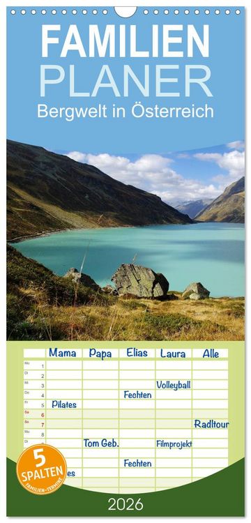 Produktbild: Familienplaner 2026 - Bergwelt in &Ouml;sterreich mit 5 Spalten (Wandkalender, 21 x 45 cm) CALVENDO