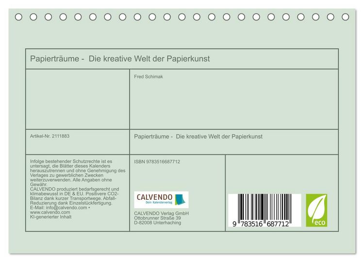 Produktbild: Papiertr&auml;ume - Die kreative Welt der Papierkunst (Tischkalender 2026 DIN A5 quer), CALVENDO Monatskalender