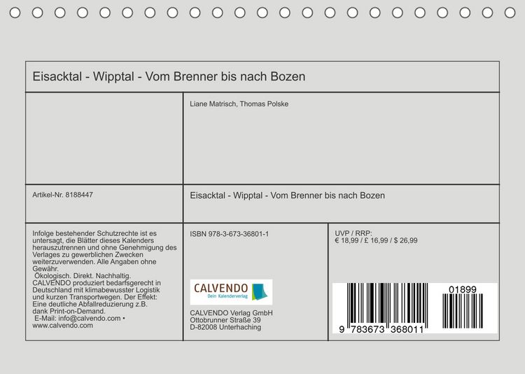 Produktbild: Eisacktal - Wipptal - Vom Brenner bis nach Bozen (Tischkalender 2022 DIN A5 quer)