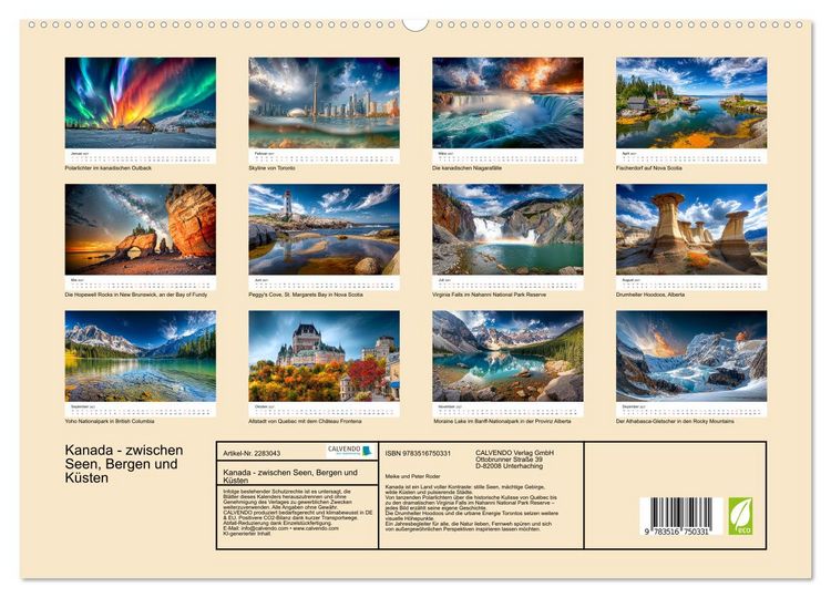 Produktbild: Kanada - zwischen Seen, Bergen und K&uuml;sten (hochwertiger Premium Wandkalender 2027 DIN A2 quer), Kunstdruck in Hochglanz
