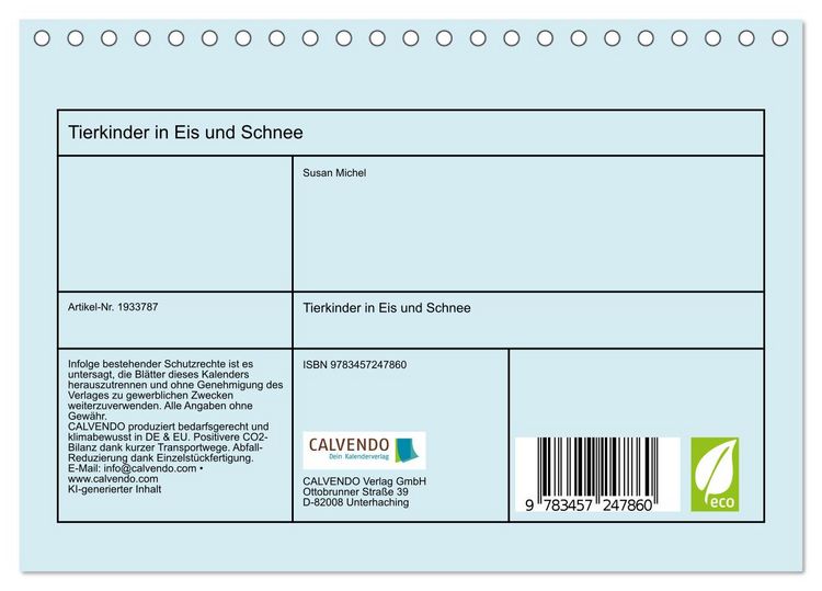 Produktbild: Tierkinder in Eis und Schnee (Tischkalender 2026 DIN A5 quer), CALVENDO Monatskalender