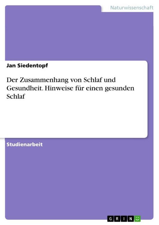 Produktbild: Der Zusammenhang von Schlaf und Gesundheit. Hinweise f&uuml;r einen gesunden Schlaf
