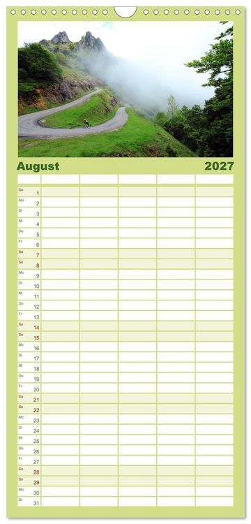 Produktbild: Familienplaner 2027 - Pyren&auml;enp&auml;sse mit dem Rennrad 2027 mit 5 Spalten (Wandkalender, 21 x 45 cm) CALVENDO