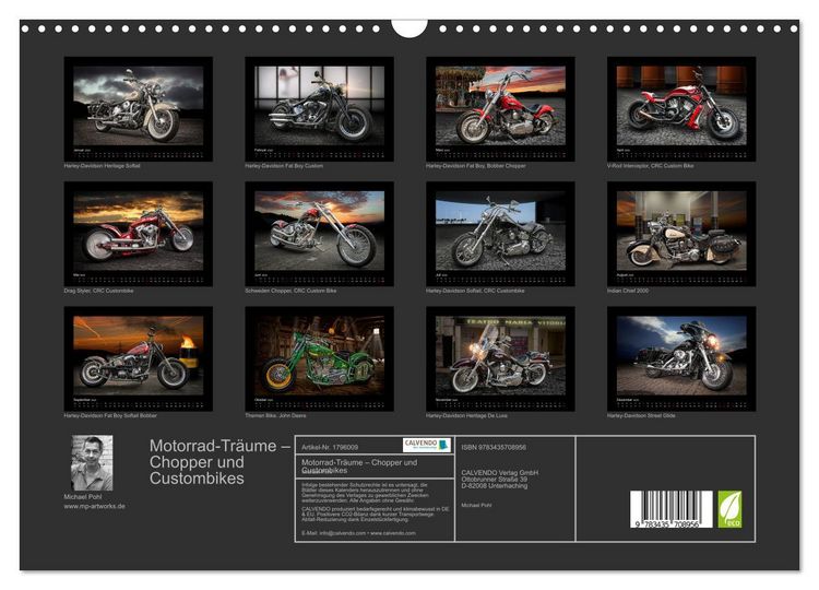 Produktbild: Motorrad-Tr&auml;ume &ndash; Chopper und Custombikes (Wandkalender 2025 DIN A3 quer), CALVENDO Monatskalender