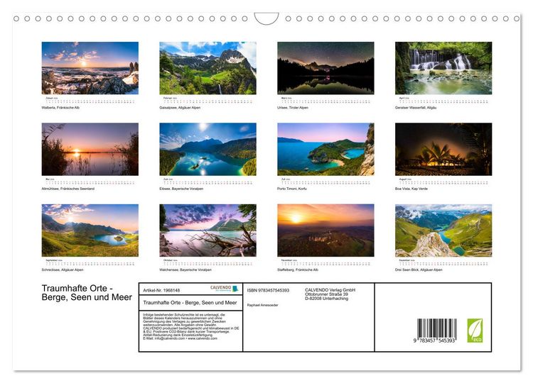 Produktbild: Traumhafte Orte - Berge, Seen und Meer (Wandkalender 2026 DIN A3 quer), CALVENDO Monatskalender