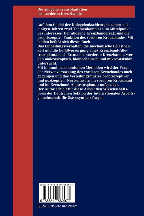 Produktbild: Die allogene Transplantation des vorderen Kreuzbandes