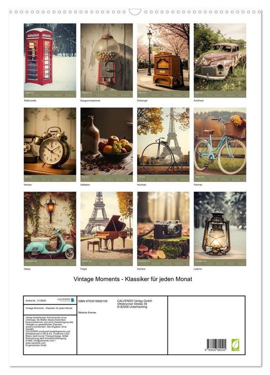 Produktbild: Vintage Moments - Klassiker f&uuml;r jeden Monat (Wandkalender 2026 DIN A2 hoch), CALVENDO Monatskalender