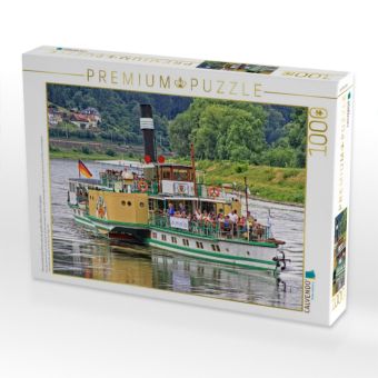 Produktbild: CALVENDO Puzzle Personendampfer Pirna nahe der gro&szlig;en Elbkurve bei K&ouml;nigstein | 1000 Teile Lege-Gr&ouml;&szlig;e 64x48cm Foto-Puzzle f&uuml;r gl&uuml;ckliche Stunden