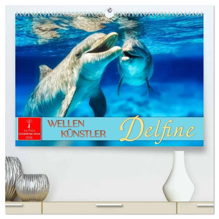 Produktbild: Delfine - Wellen K&uuml;nstler (hochwertiger Premium Wandkalender 2026 DIN A2 quer), Kunstdruck in Hochglanz