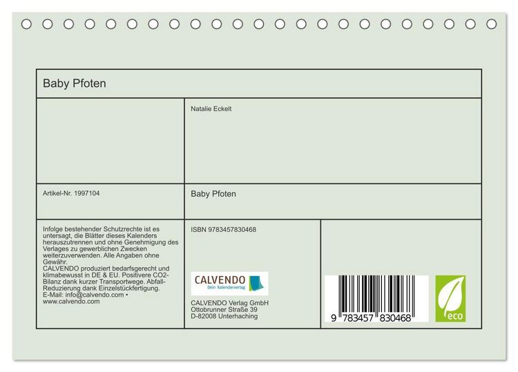 Produktbild: Baby Pfoten (Tischkalender 2026 DIN A5 quer), CALVENDO Monatskalender