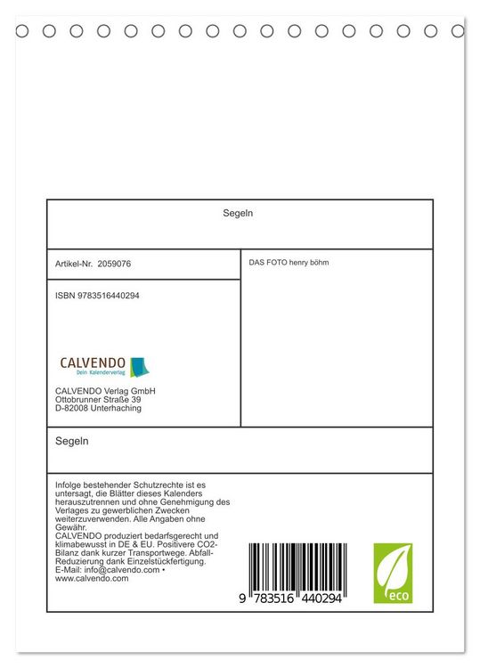 Produktbild: Segeln (Tischkalender 2026 DIN A5 hoch), CALVENDO Monatskalender