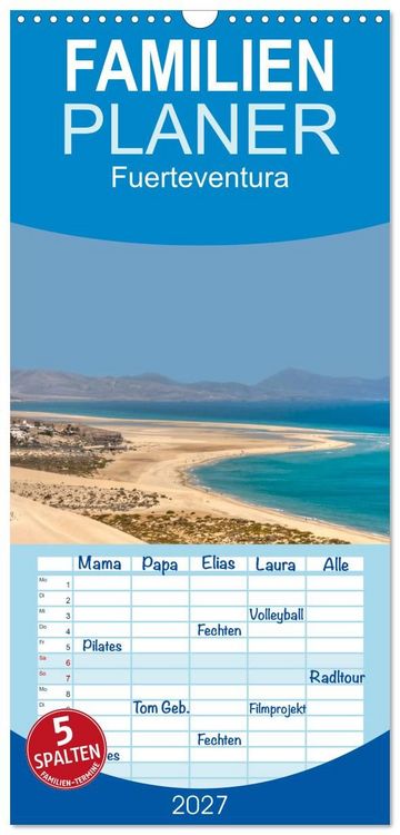 Produktbild: Familienplaner 2027 - Fuerteventura mit 5 Spalten (Wandkalender, 21 x 45 cm) CALVENDO