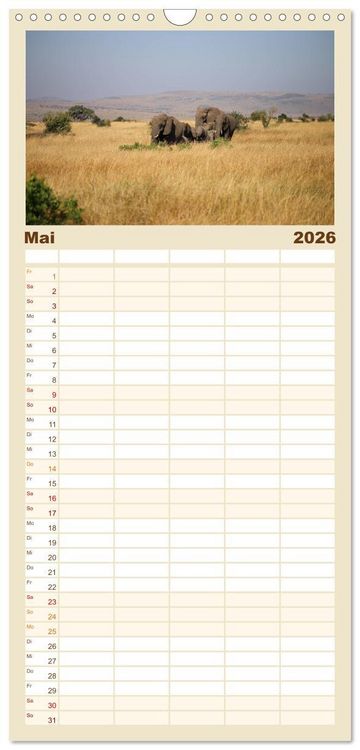 Produktbild: Familienplaner 2026 - Kenias wilde Elefanten mit 5 Spalten (Wandkalender, 21 x 45 cm) CALVENDO