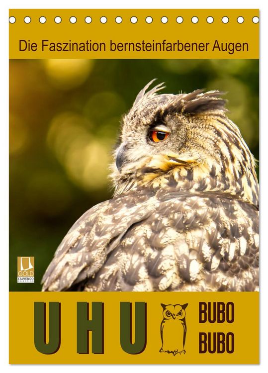 Produktbild: Uhu, die Faszination bernsteinfarbener Augen (Tischkalender 2026 DIN A5 hoch), CALVENDO Monatskalender