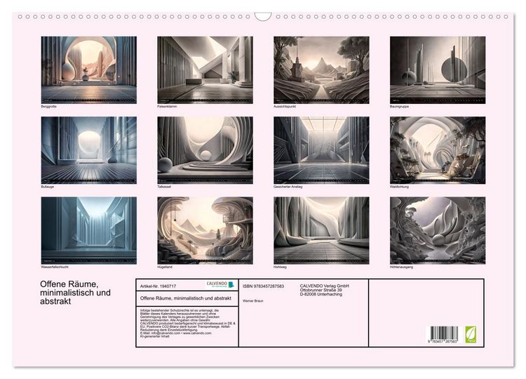 Produktbild: Offene R&auml;ume, minimalistisch und abstrakt (Wandkalender 2026 DIN A2 quer), CALVENDO Monatskalender