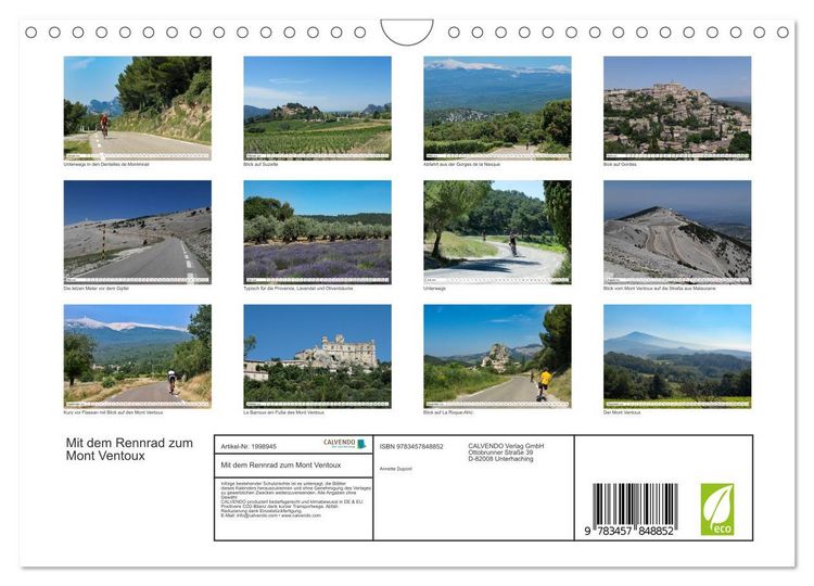 Produktbild: Mit dem Rennrad zum Mont Ventoux (Wandkalender 2026 DIN A4 quer), CALVENDO Monatskalender