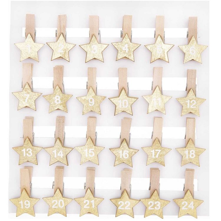 Produktbild: Adventskalender Clips mit Stern, Holz, gold