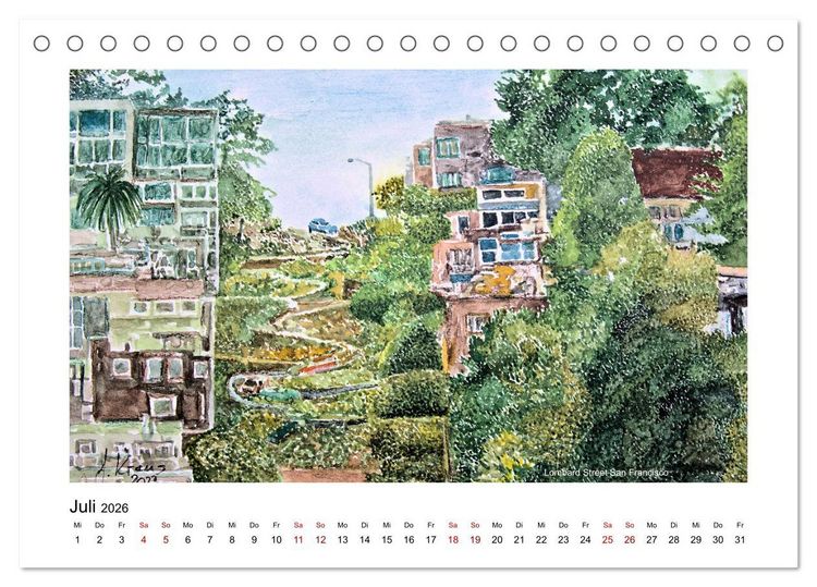 Produktbild: San Francisco in stillen Aquarellen (Tischkalender 2026 DIN A5 quer), CALVENDO Monatskalender