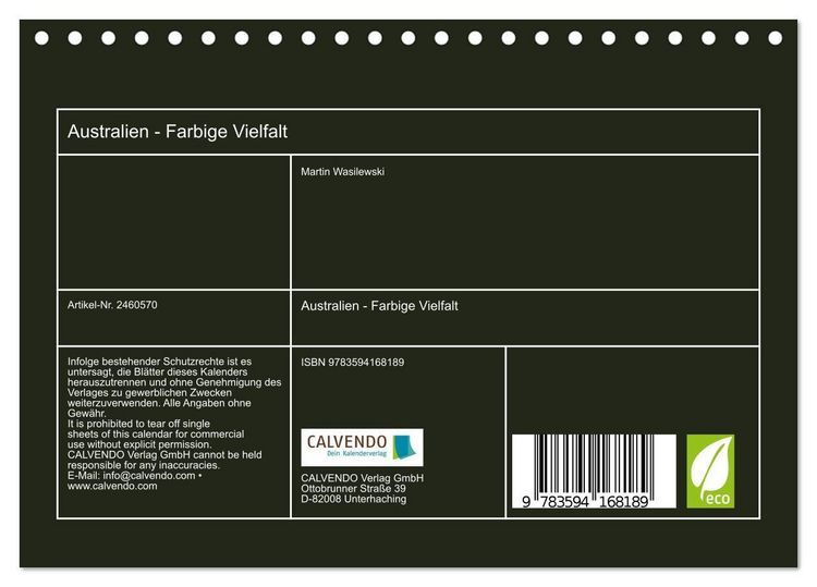 Produktbild: Australien - Farbige Vielfalt (Tischkalender 2027 DIN A5 quer), CALVENDO Monatskalender