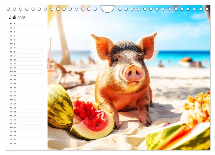 Produktbild: Schweinereien in der Karibik. Sonne und Spa&szlig; mit schwimmenden Schweinen (Wandkalender 2026 DIN A4 quer), CALVENDO Monatskalender