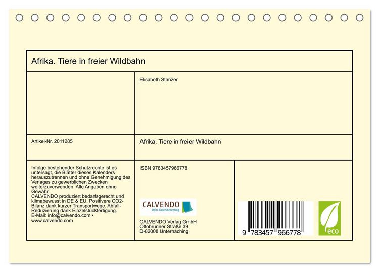 Produktbild: Afrika. Tiere in freier Wildbahn (Tischkalender 2026 DIN A5 quer), CALVENDO Monatskalender