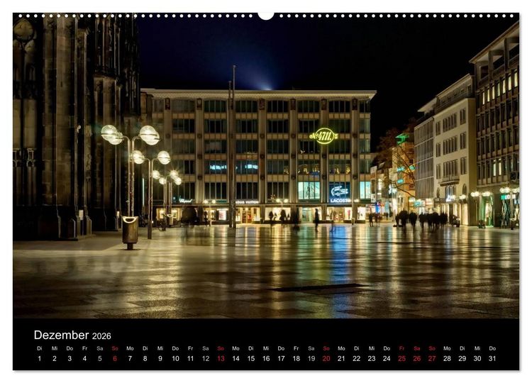 Produktbild: K&ouml;ln bei Nacht - dunkelbunte Stadt (hochwertiger Premium Wandkalender 2026 DIN A2 quer), Kunstdruck in Hochglanz