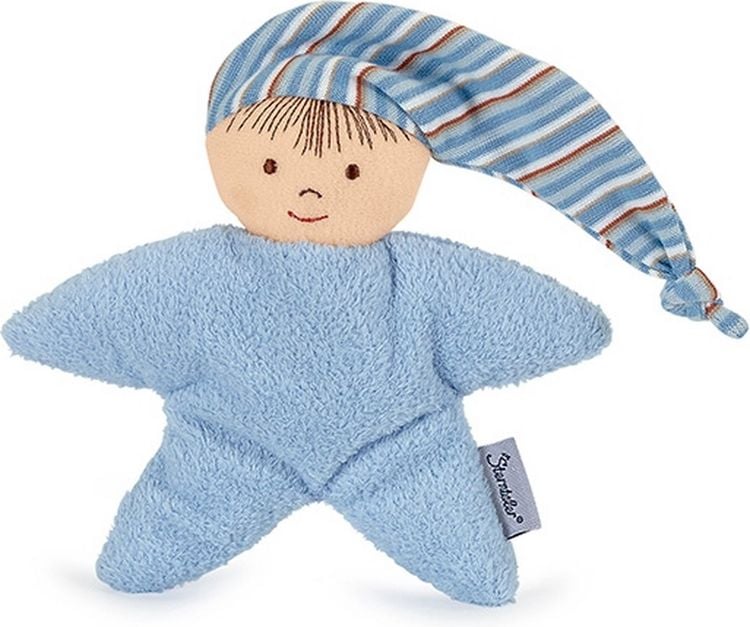 Produktbild: Spielpuppe mit Zipfelm&uuml;tze blau 16cm inkl. Rassel
