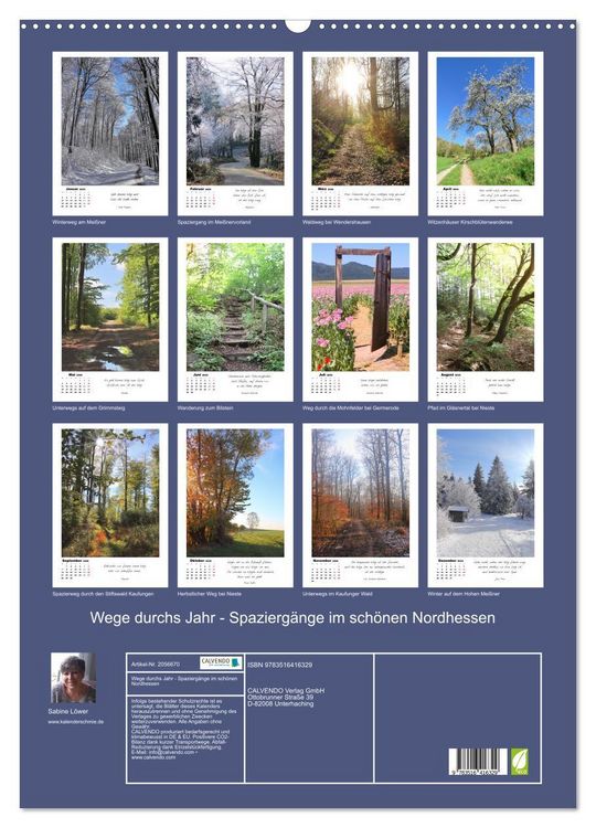 Produktbild: Wege durchs Jahr - Spazierg&auml;nge im sch&ouml;nen Nordhessen (Wandkalender 2026 DIN A2 hoch), CALVENDO Monatskalender