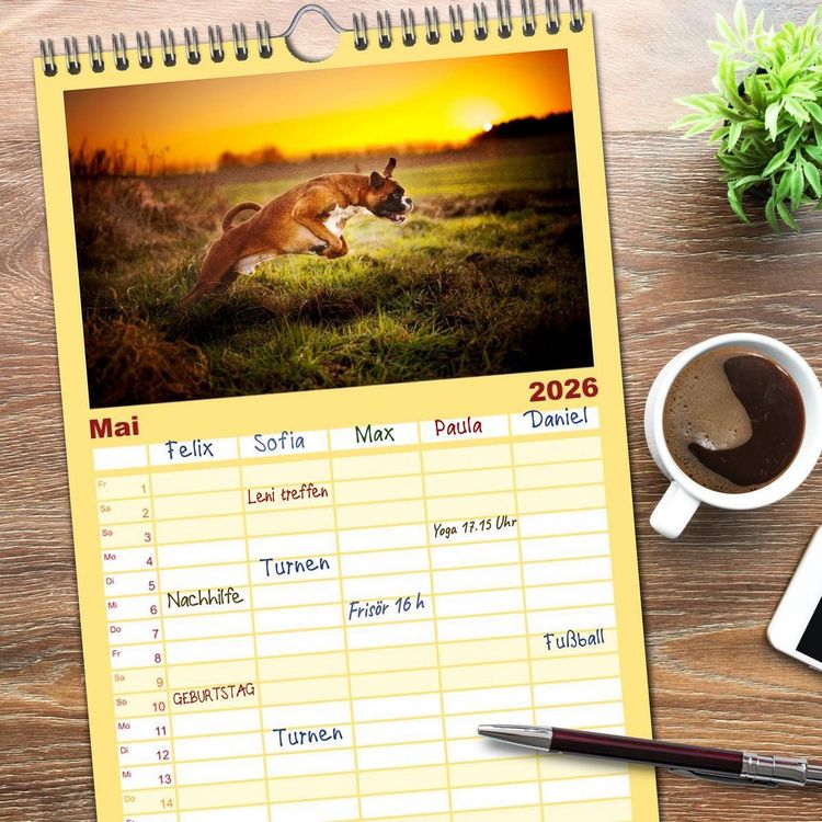 Produktbild: Familienplaner 2026 - Deutscher Boxer mit 5 Spalten (Wandkalender, 21 x 45 cm) CALVENDO