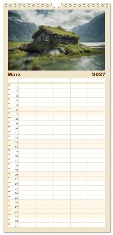 Produktbild: Familienplaner 2027 - H&uuml;ttenzauber - Ein visueller Streifzug durch Norwegens Wildnis mit 5 Spalten (Wandkalender, 21 x 45 cm) CALVENDO