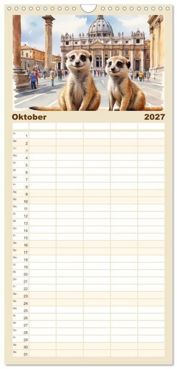 Produktbild: Familienplaner 2027 - Erdm&auml;nnchen in Italien mit 5 Spalten (Wandkalender, 21 x 45 cm) CALVENDO