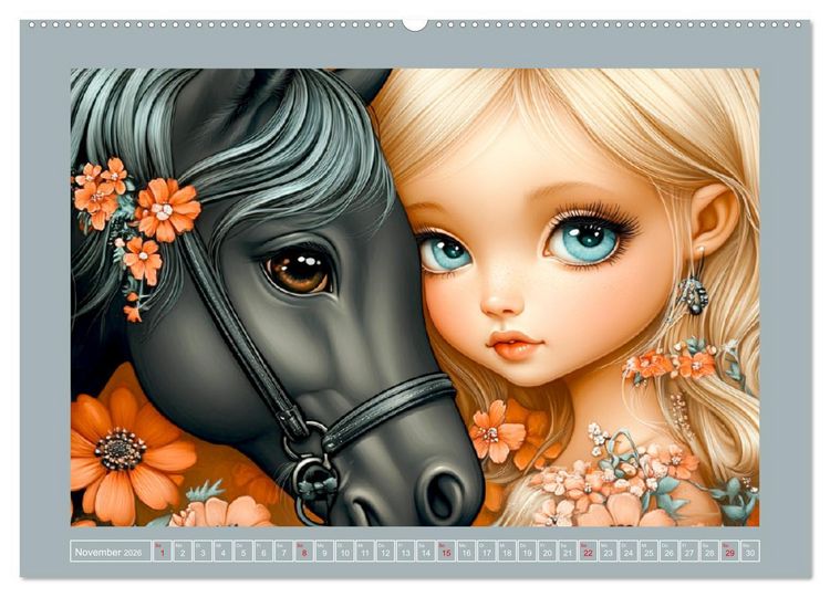 Produktbild: Vertr&auml;umte M&auml;dchen. Tiere, Blumen, Liebe. (hochwertiger Premium Wandkalender 2026 DIN A2 quer), Kunstdruck in Hochglanz