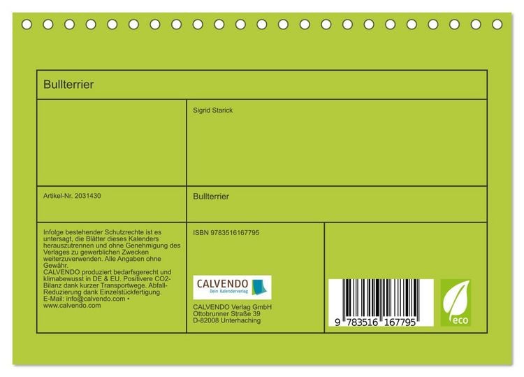Produktbild: Bullterrier (Tischkalender 2026 DIN A5 quer), CALVENDO Monatskalender